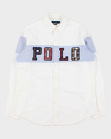 Vintage Polo Ralph Lauren Chambray Stripe Embroidered Tartan Spell Out Classic Fit Long Sleeve Oxford Shirt - L