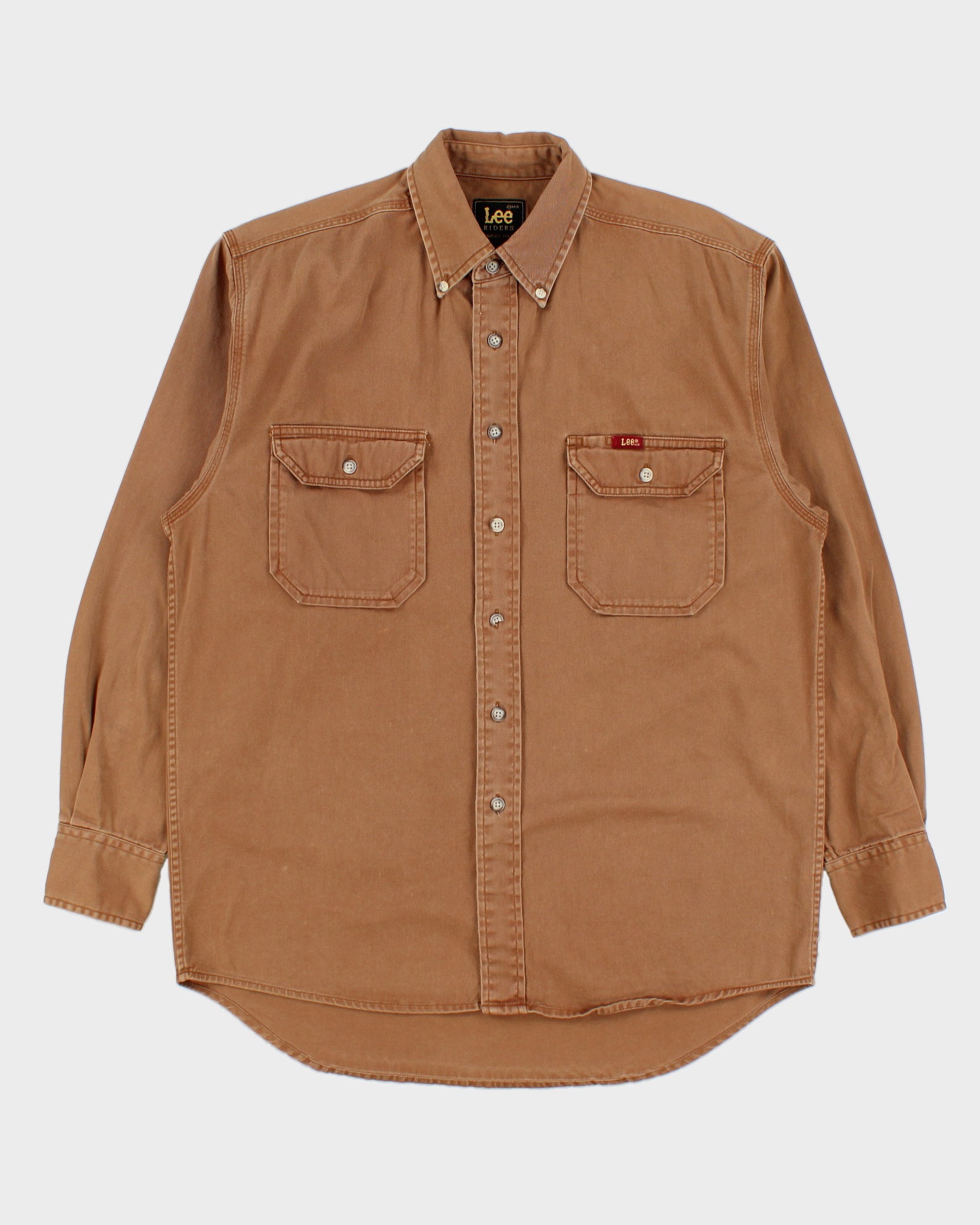 Vintage Lee Riders Tan Denim Made In USA Long Sleeve Workwear Shirt - M