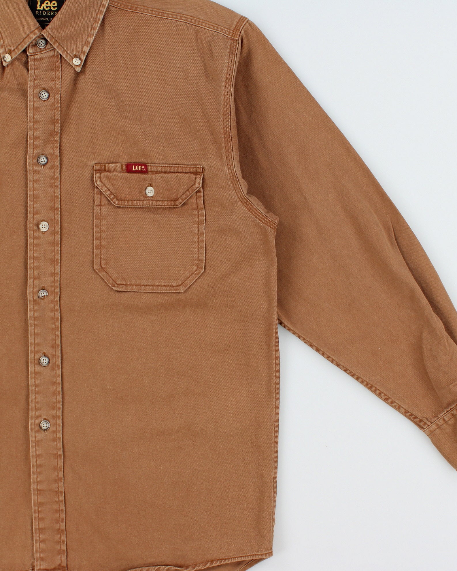 Vintage Lee Riders Tan Denim Made In USA Long Sleeve Workwear Shirt - M