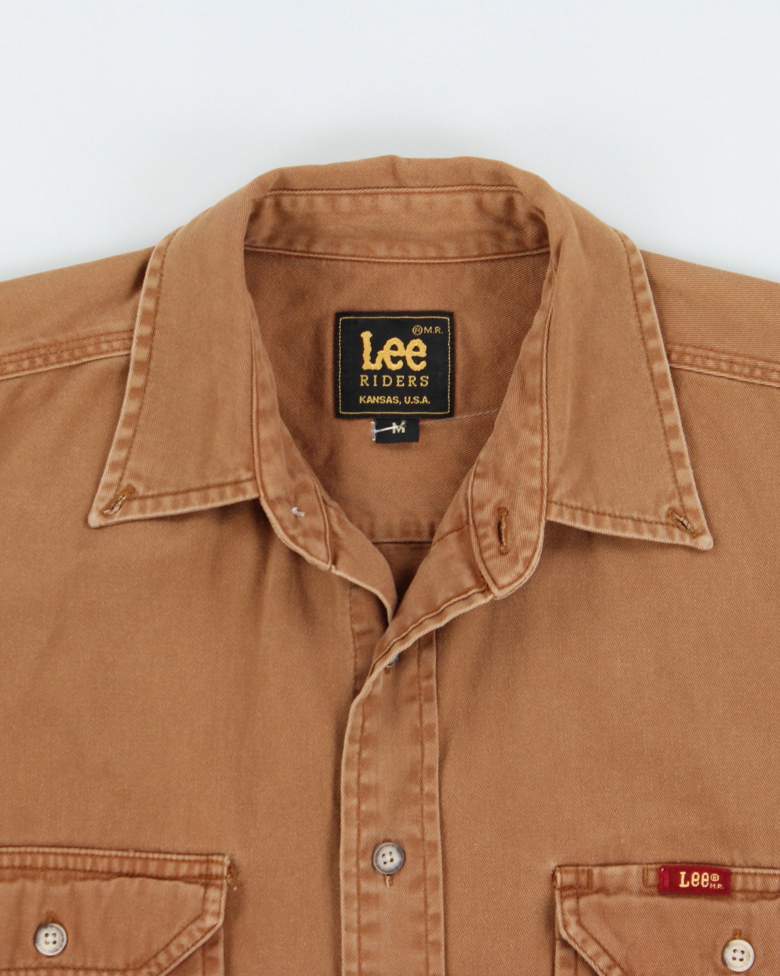Vintage Lee Riders Tan Denim Made In USA Long Sleeve Workwear Shirt - M