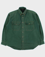 Vintage 1990s Stone Pine Green Contrast Stitch Long Sleeve Denim Shirt - L