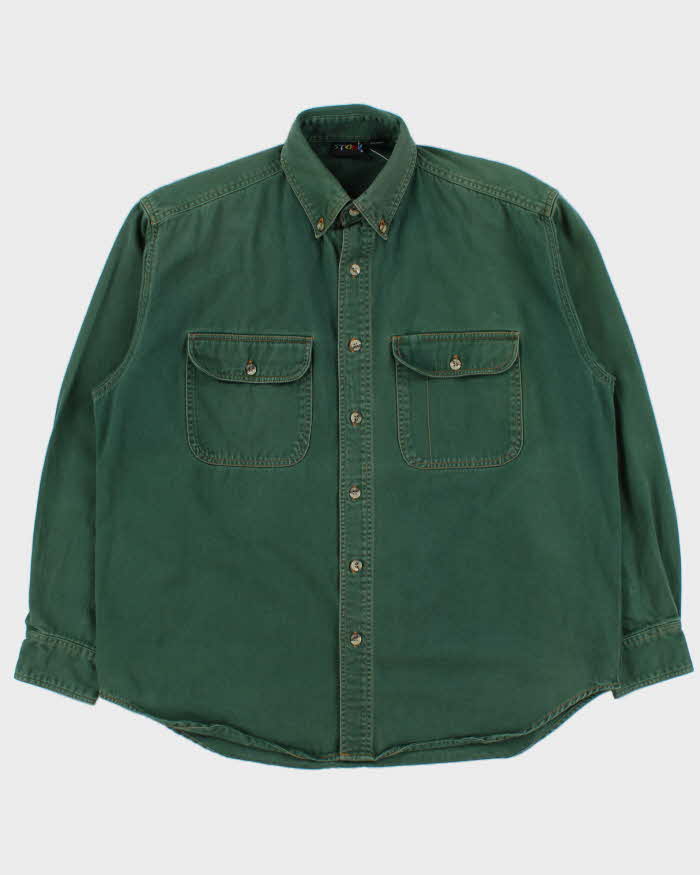 Vintage 1990s Stone Pine Green Contrast Stitch Long Sleeve Denim Shirt - L