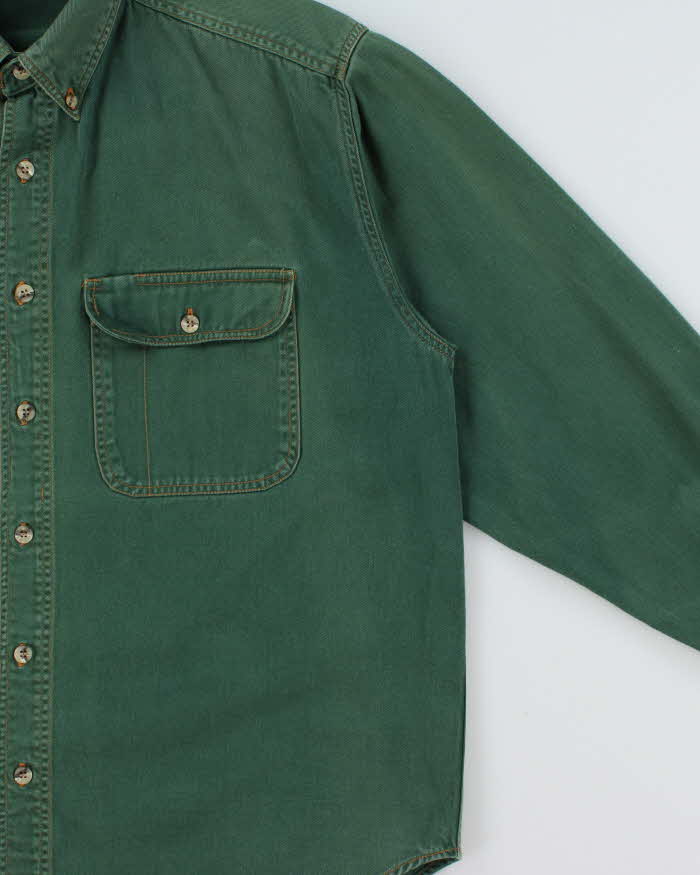 Vintage 1990s Stone Pine Green Contrast Stitch Long Sleeve Denim Shirt - L