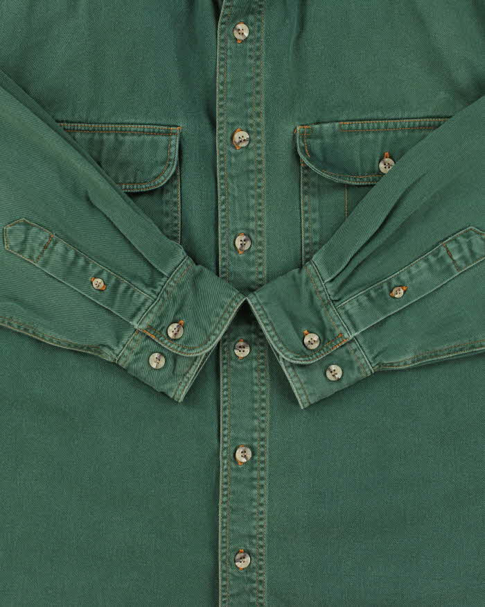 Vintage 1990s Stone Pine Green Contrast Stitch Long Sleeve Denim Shirt - L