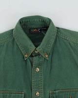 Vintage 1990s Stone Pine Green Contrast Stitch Long Sleeve Denim Shirt - L