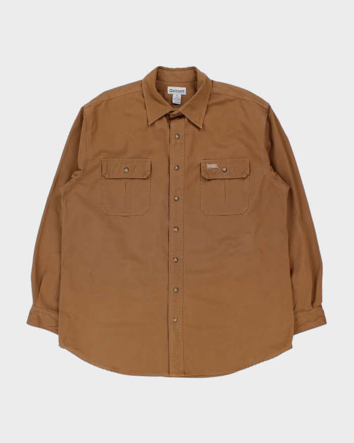 Vintage Carhartt Tan Brown Heavyweight Canvas Long Sleeve Utility Shirt - XL