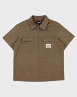 Welcome Skateboards Khaki Twill Canvas Short Sleeve Zip Shirt - S