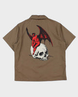 Welcome Skateboards Khaki Twill Canvas Short Sleeve Zip Shirt - S