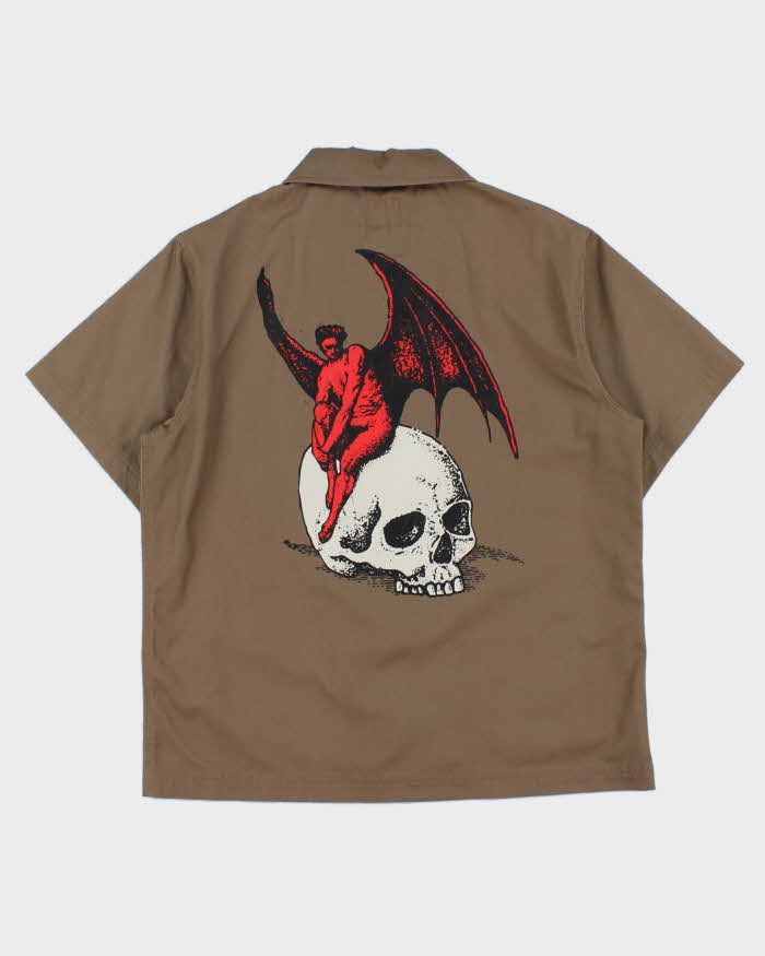 Welcome Skateboards Khaki Twill Canvas Short Sleeve Zip Shirt - S
