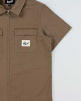 Welcome Skateboards Khaki Twill Canvas Short Sleeve Zip Shirt - S