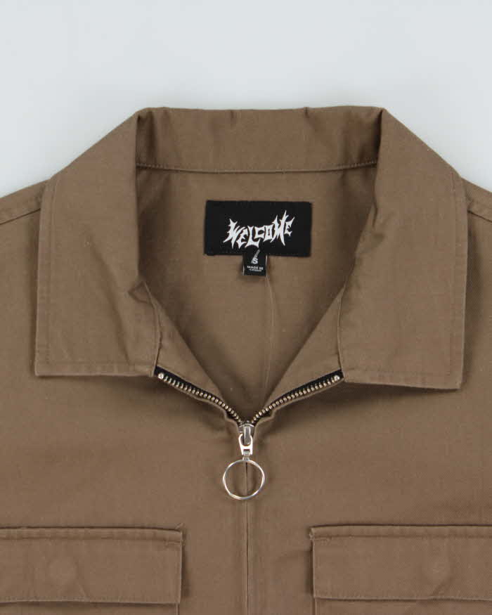 Welcome Skateboards Khaki Twill Canvas Short Sleeve Zip Shirt - S