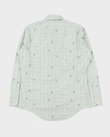Vintage 1970s Van Heusen Pale Blue Floral Check Dual Dress Sport Long Sleeve Shirt - M