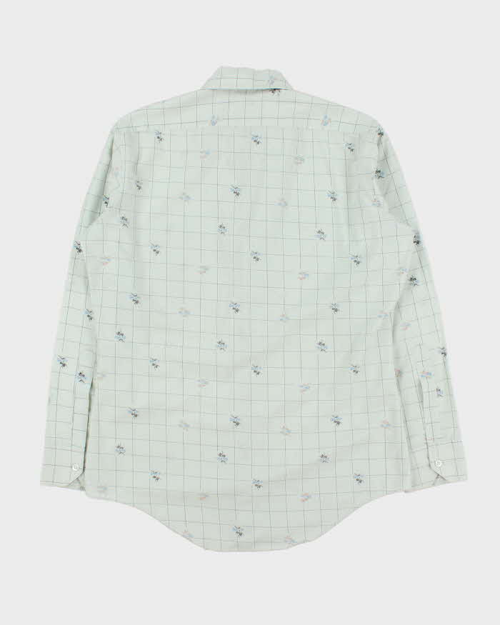 Vintage 1970s Van Heusen Pale Blue Floral Check Dual Dress Sport Long Sleeve Shirt - M