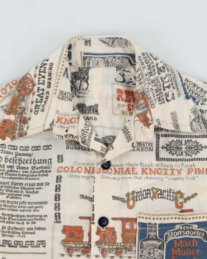 Vintage 1970s Mid Western Headline Newspaper Print Long Sleeve Shirt - S