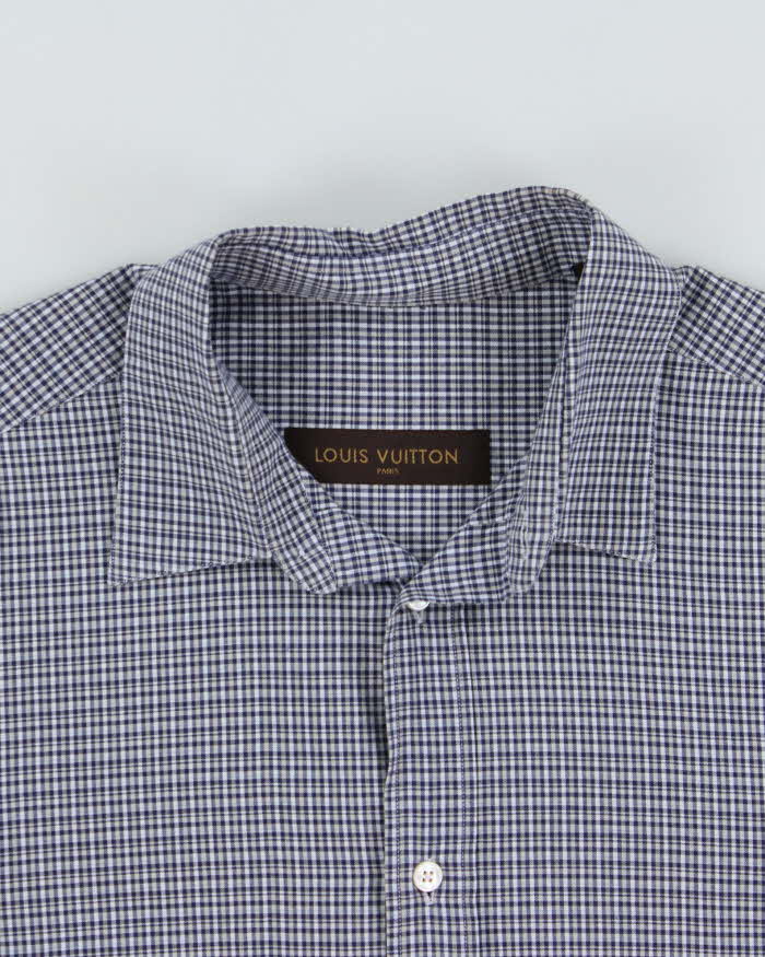 Vintage Y2K 00s Louis Vuitton Plaid Embroidered LV Short Sleeve Shirt - L