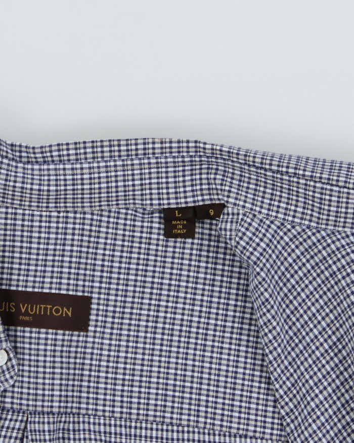 Vintage Y2K 00s Louis Vuitton Plaid Embroidered LV Short Sleeve Shirt - L