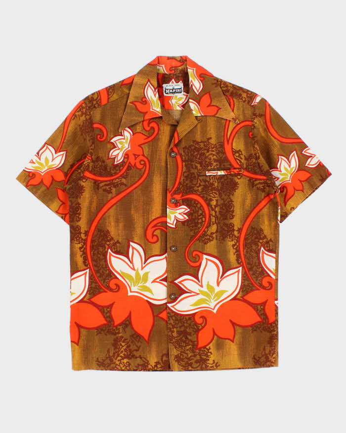 Vintage 1960s Napili Made In Hawaii Hand Finished Floral Bark Cloth Hawaiian Aloha Shirt - L