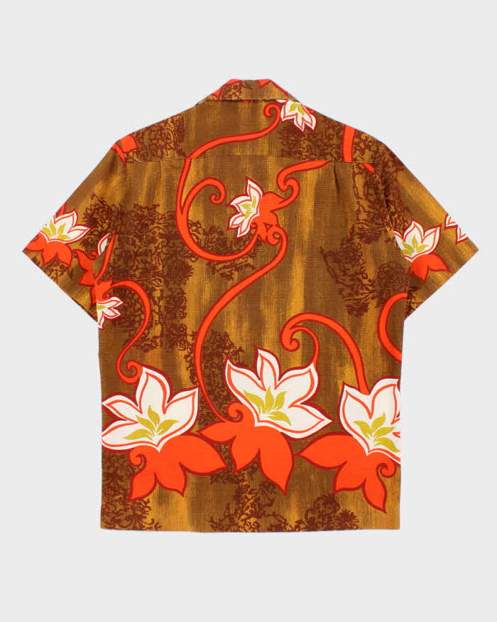 Vintage 1960s Napili Made In Hawaii Hand Finished Floral Bark Cloth Hawaiian Aloha Shirt - L
