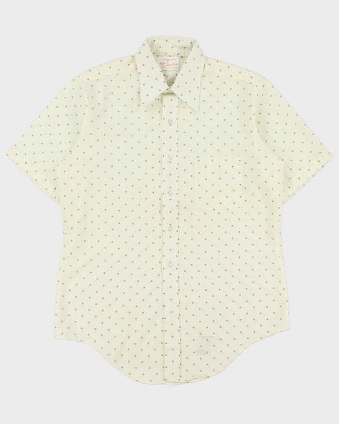 Vintage 1970s Arrow Kent Collection Cream Made In USA Polkadot Short Sleeve Shirt - L