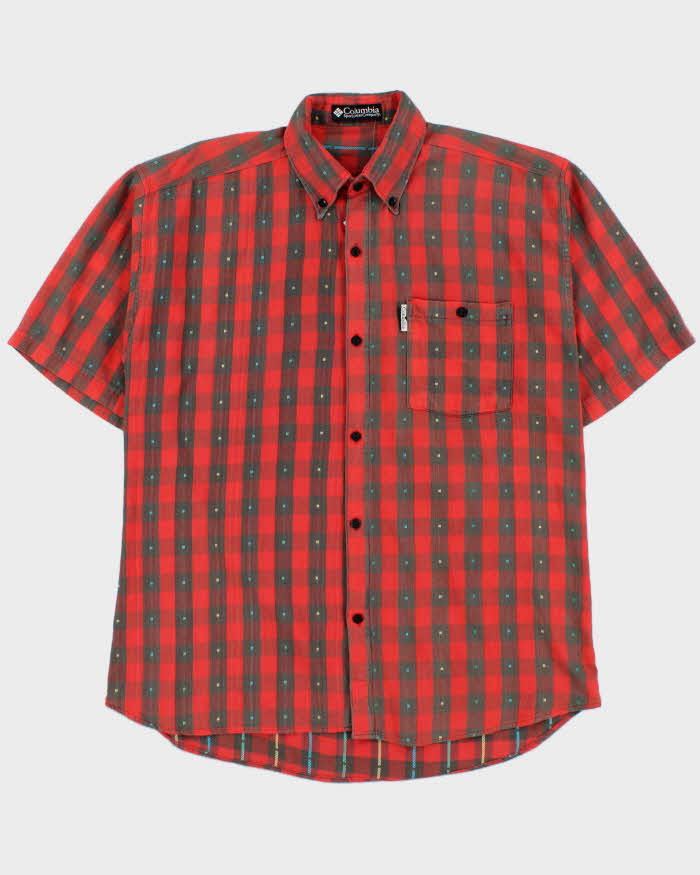 Vintage 1990s Columbia Buffalo Plaid Polkadot Soft Cotton Short Sleeve Shirt - M