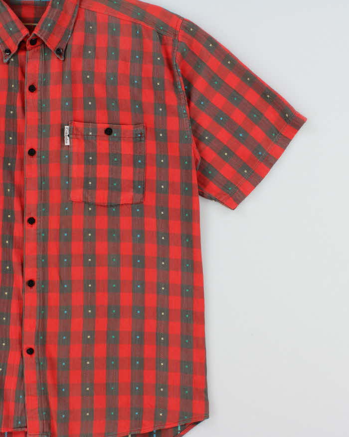 Vintage 1990s Columbia Buffalo Plaid Polkadot Soft Cotton Short Sleeve Shirt - M