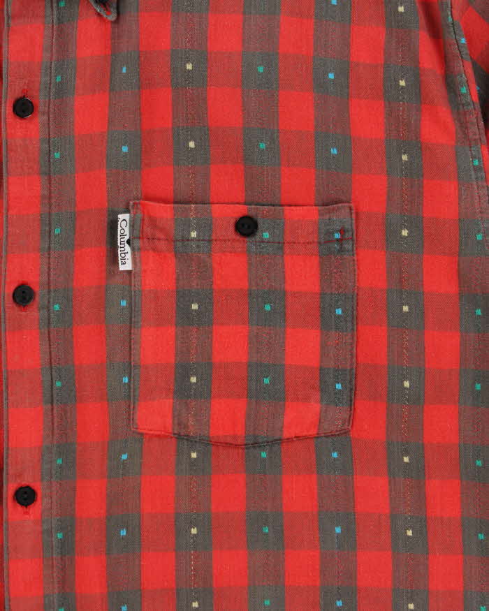 Vintage 1990s Columbia Buffalo Plaid Polkadot Soft Cotton Short Sleeve Shirt - M