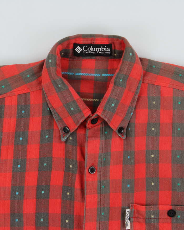 Vintage 1990s Columbia Buffalo Plaid Polkadot Soft Cotton Short Sleeve Shirt - M