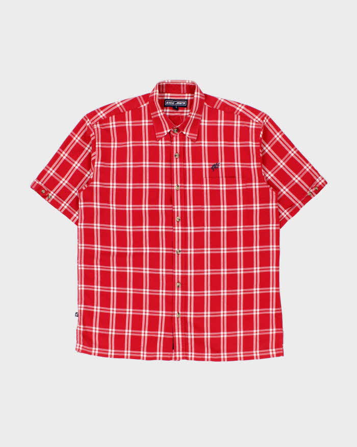 Vintage Y2K 00s Exco Jeans Plaid Embroidered Short Sleeve Shirt - L