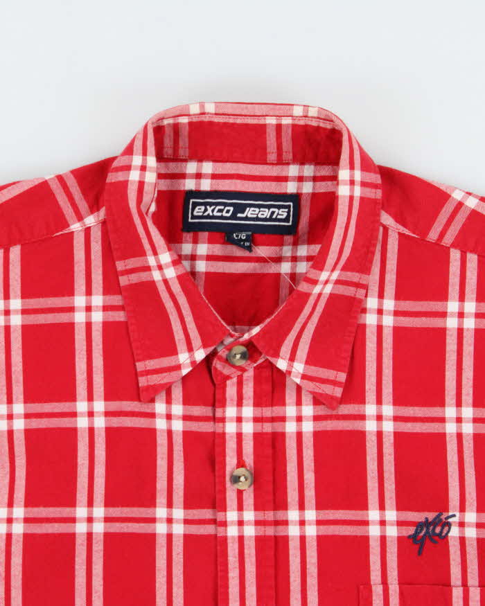 Vintage Y2K 00s Exco Jeans Plaid Embroidered Short Sleeve Shirt - L