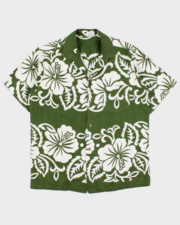 Vintage 1980s Surf By Pacific Sportswear Olive Made In Hawaii Hand-Finished Hawaiian Aloha Shirt - M