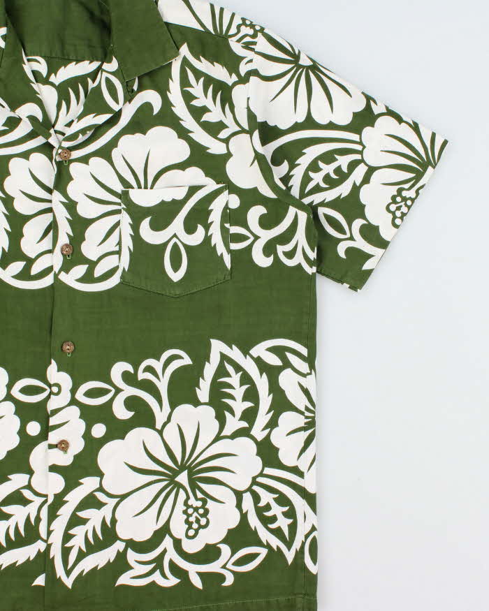 Vintage 1980s Surf By Pacific Sportswear Olive Made In Hawaii Hand-Finished Hawaiian Aloha Shirt - M