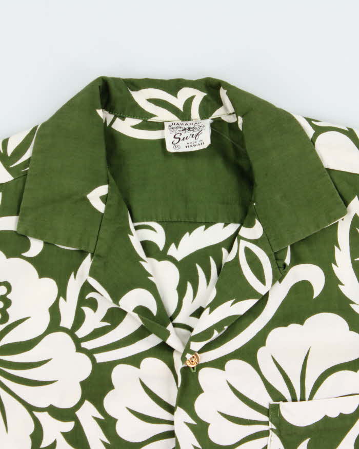 Vintage 1980s Surf By Pacific Sportswear Olive Made In Hawaii Hand-Finished Hawaiian Aloha Shirt - M