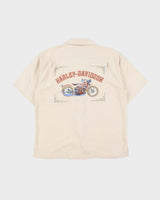 Vintage 1990s Tommy Bahama Heavyweight Silk Harley Davidson Embroidered Hawaiian Shirt - L