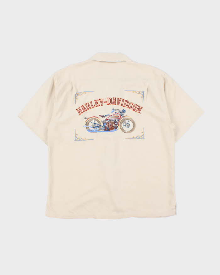 Vintage 1990s Tommy Bahama Heavyweight Silk Harley Davidson Embroidered Hawaiian Shirt - L