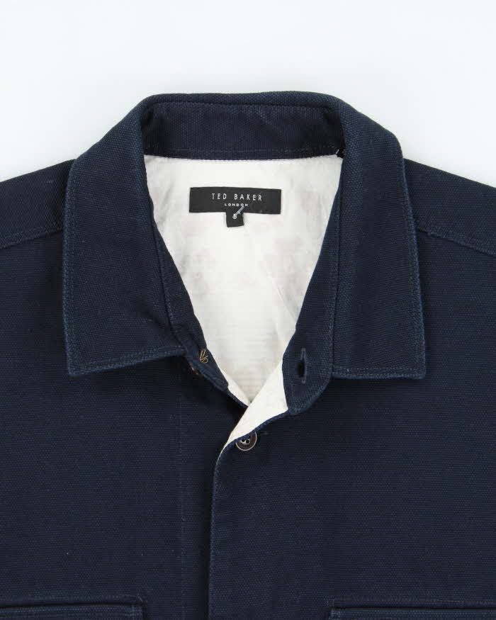 Ted Baker Navy Canvas Denim Long Sleeve Over Shirt - L