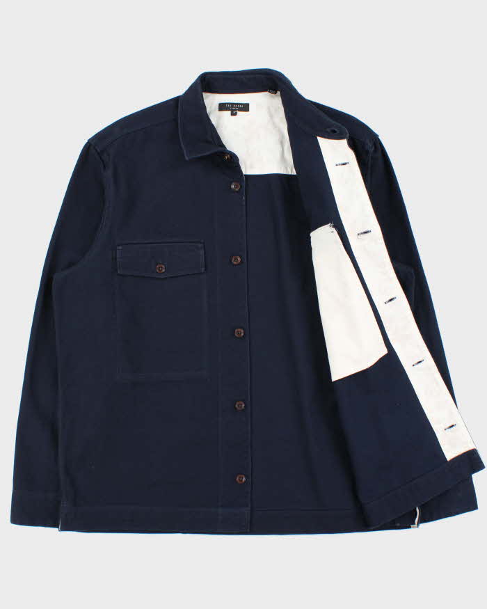 Ted Baker Navy Canvas Denim Long Sleeve Over Shirt - L