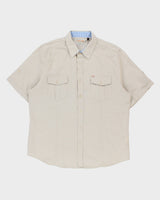 Vintage Y2K 00s Point Zero Black Label Desert Khaki Linen Short Sleeve Safari Shirt - XL