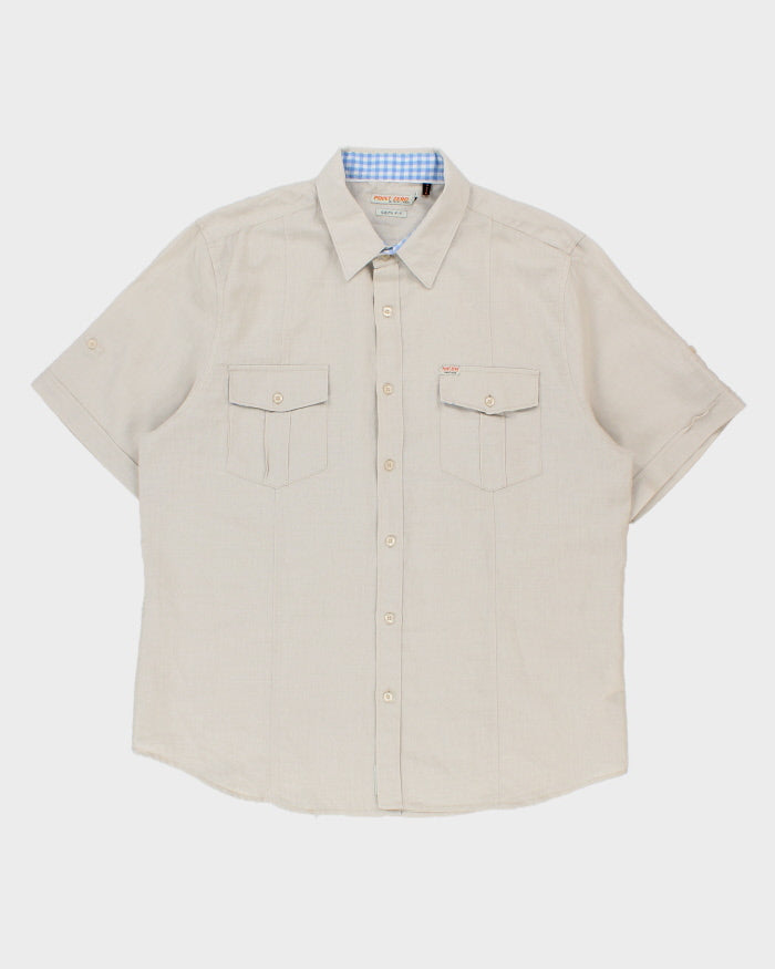 Vintage Y2K 00s Point Zero Black Label Desert Khaki Linen Short Sleeve Safari Shirt - XL