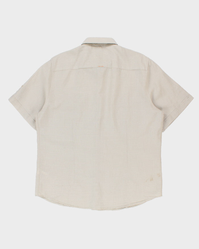 Vintage Y2K 00s Point Zero Black Label Desert Khaki Linen Short Sleeve Safari Shirt - XL