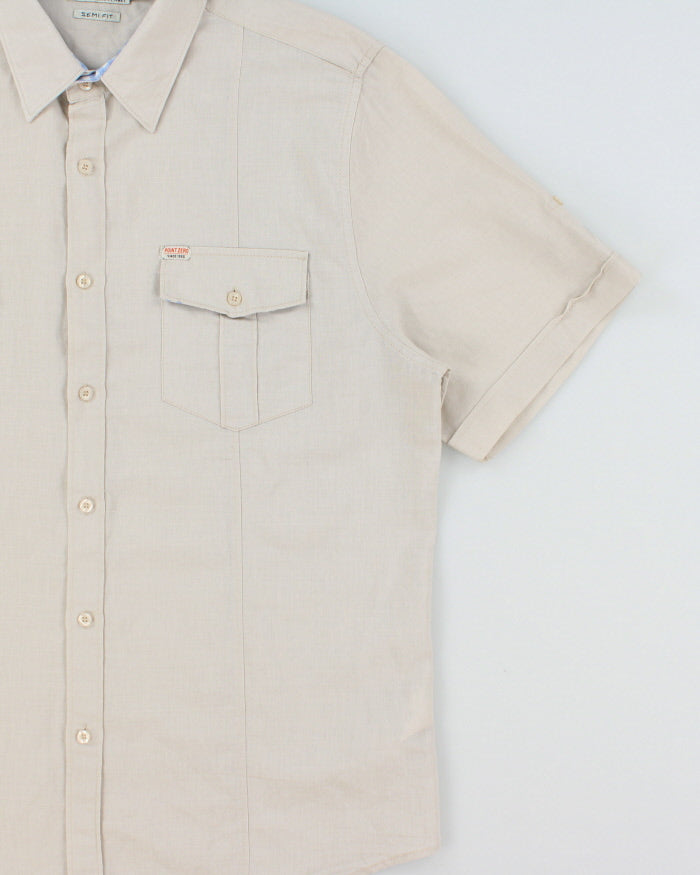 Vintage Y2K 00s Point Zero Black Label Desert Khaki Linen Short Sleeve Safari Shirt - XL