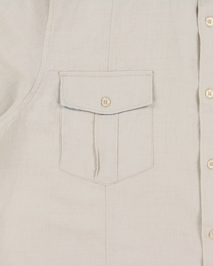 Vintage Y2K 00s Point Zero Black Label Desert Khaki Linen Short Sleeve Safari Shirt - XL