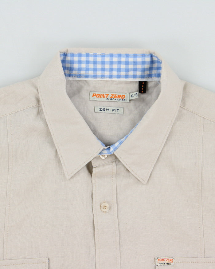 Vintage Y2K 00s Point Zero Black Label Desert Khaki Linen Short Sleeve Safari Shirt - XL