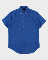 Vintage Ralph Lauren Ocean Cobalt Linen Short Sleeve Shirt - S