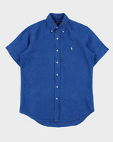 Vintage Ralph Lauren Ocean Cobalt Linen Short Sleeve Shirt - S