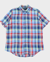 Vintage Y2K 00s Ralph Lauren Plaid Linen Custom Fit Short Sleeve Shirt - XL