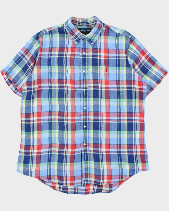 Vintage Y2K 00s Ralph Lauren Plaid Linen Custom Fit Short Sleeve Shirt - XL