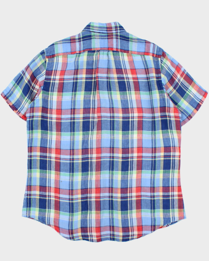 Vintage Y2K 00s Ralph Lauren Plaid Linen Custom Fit Short Sleeve Shirt - XL