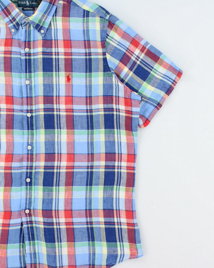 Vintage Y2K 00s Ralph Lauren Plaid Linen Custom Fit Short Sleeve Shirt - XL