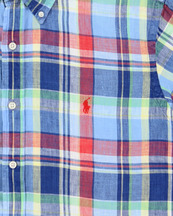 Vintage Y2K 00s Ralph Lauren Plaid Linen Custom Fit Short Sleeve Shirt - XL