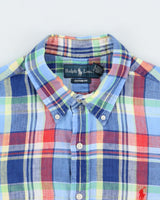 Vintage Y2K 00s Ralph Lauren Plaid Linen Custom Fit Short Sleeve Shirt - XL